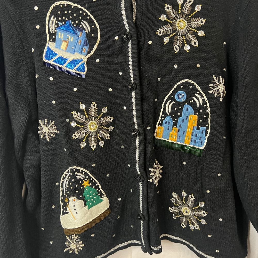 Reference Point Petites Vintage Womens Christmas Snowglobe Sweater‎ Size P Large - Picture 2 of 5